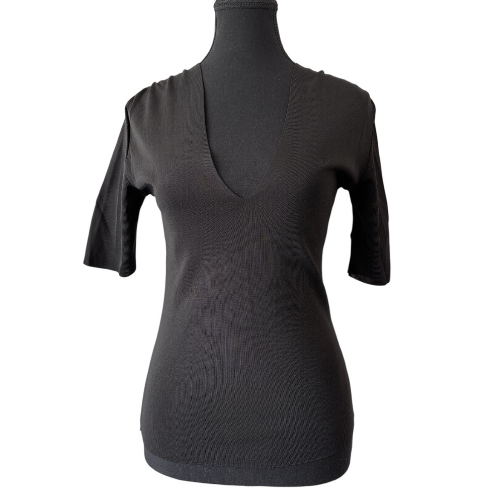 Coven Tricot Black Short Sleeve Top – Deep V-Neck | Size Small (P)